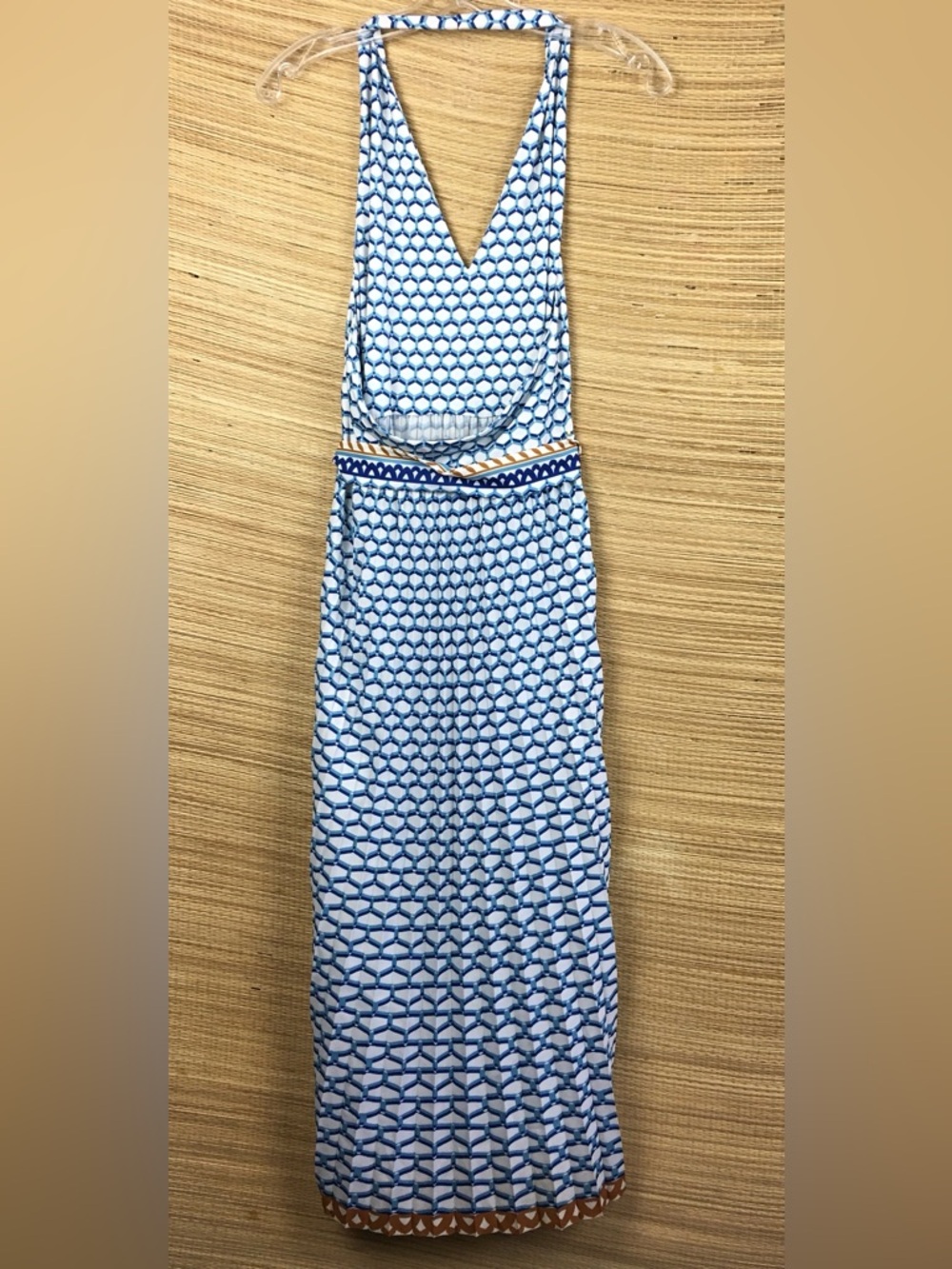 Le Superbe Halter Pleated Maxi Dress Belted In Santorini Dream (White & Blue) M - Picture 7 of 13